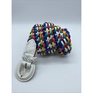 Multicolor Split Leather Women's Belt Genuine Leather Size XL White Buckle